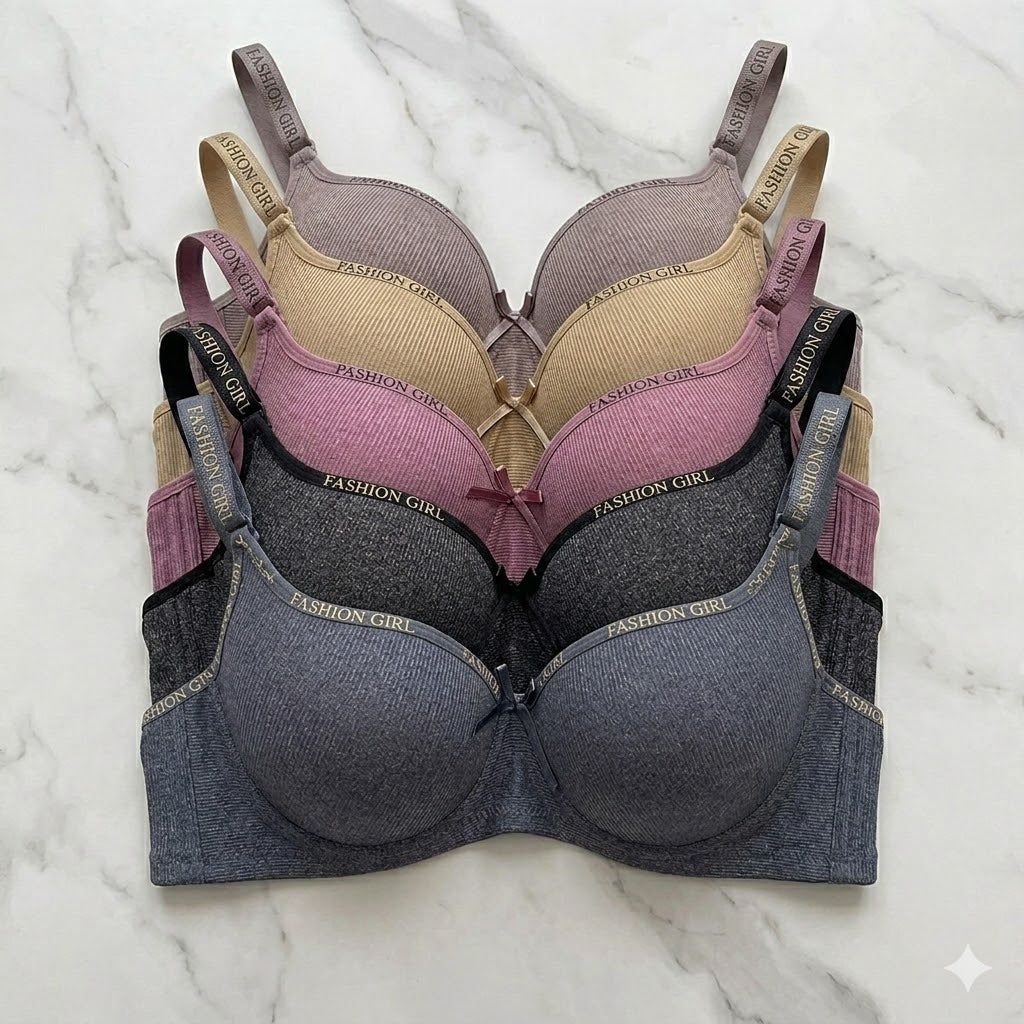 Flourish Pack Of 2 Premium Ribbed Lining Padded Smooth Fit Wired Padded Bra with Soft Support Net Straps Elegant Finish 8754