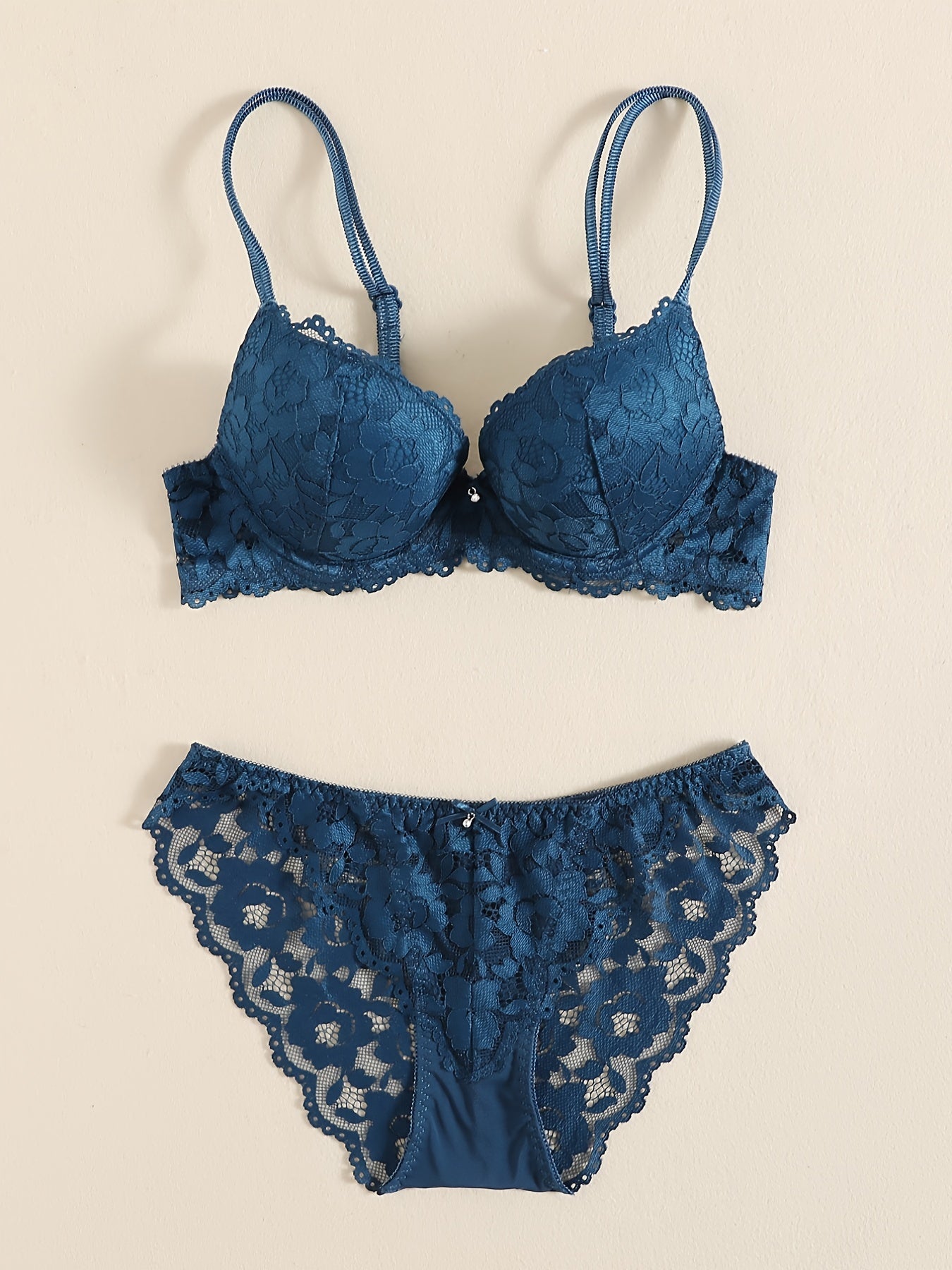 Flourish Cute Lace Embroidered Back Closure Double Push Up Bridal Bra & Panty Set 8855