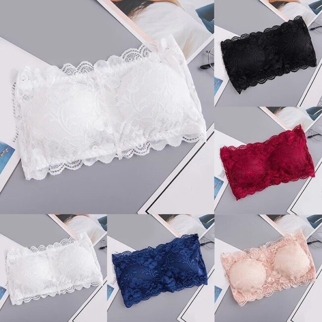 1 Pc Fashion New Style Lace Strapless Chest Padded Three-Hook Bra For Girls & Women – 833