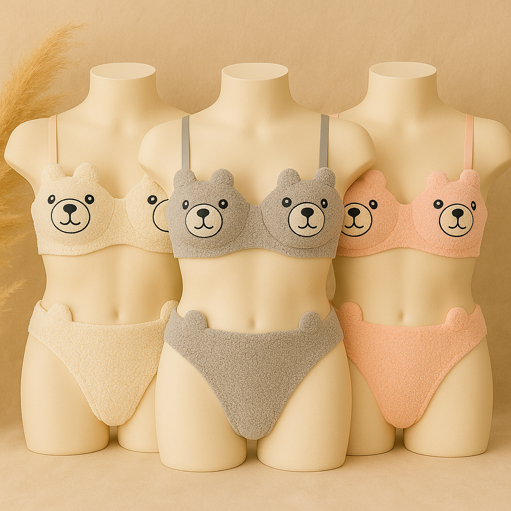New High Quality Sexy Cute Bear Anime Soft Plush Design Bra & Panty Set E0888