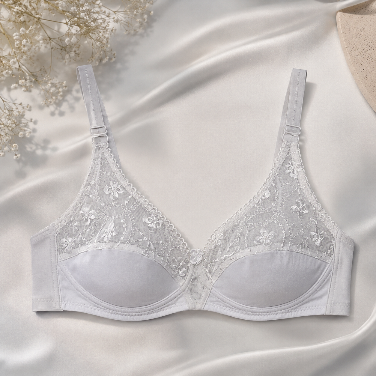 Elegant Floral Lace Bra – Sheer Lace Design non padded