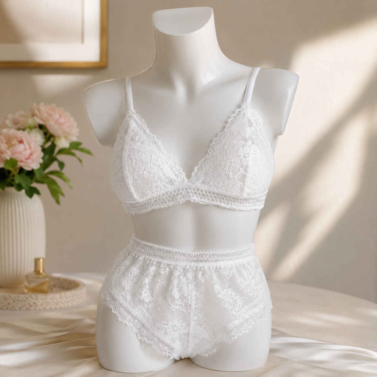 Women's Floral Lace Bralette & Boyshort Panty Set – Soft Wireless Lingerie Set