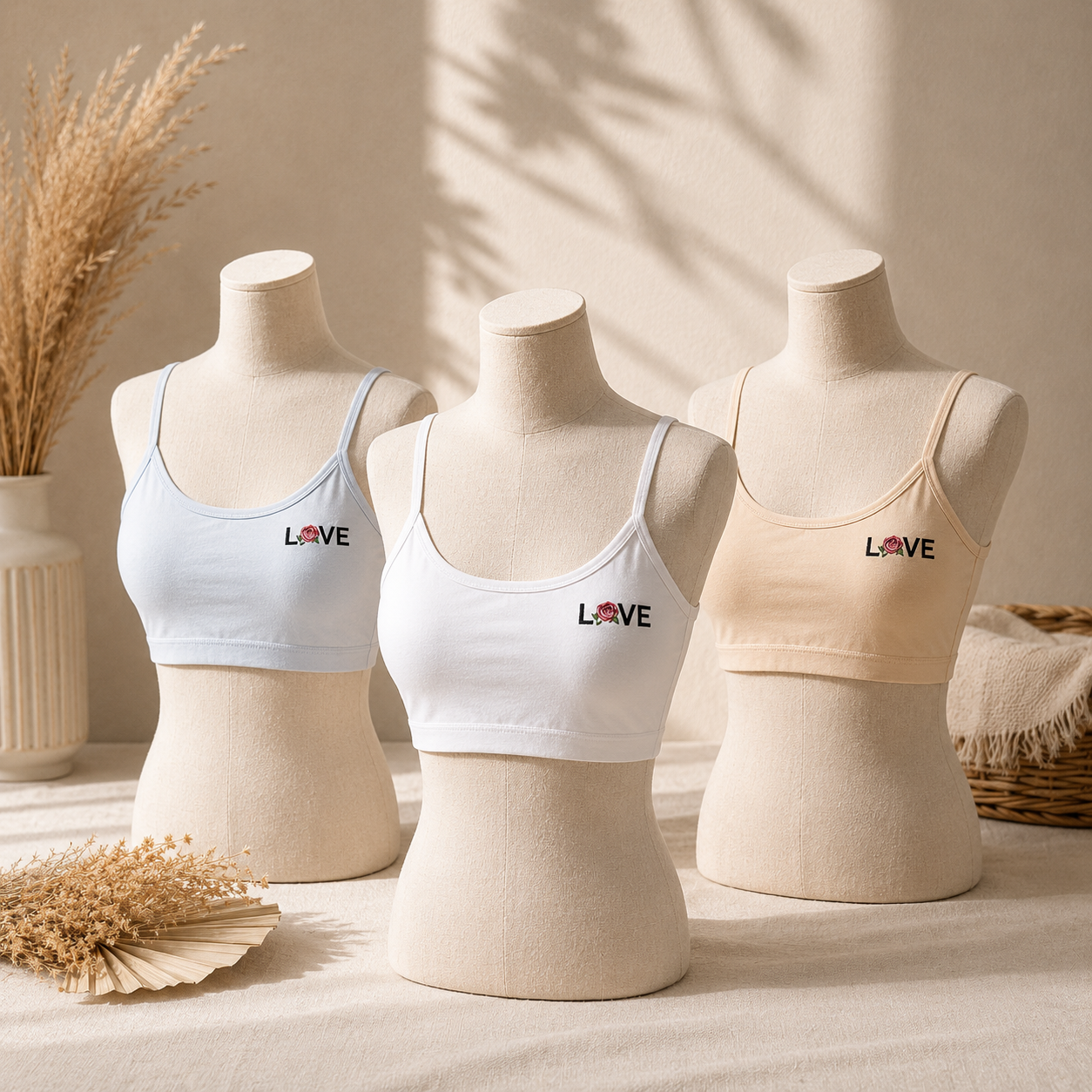 Pack of 3 Women’s Soft Cotton Spaghetti Strap Bra – Comfortable Everyday Wear | LOVE Collection -K0150