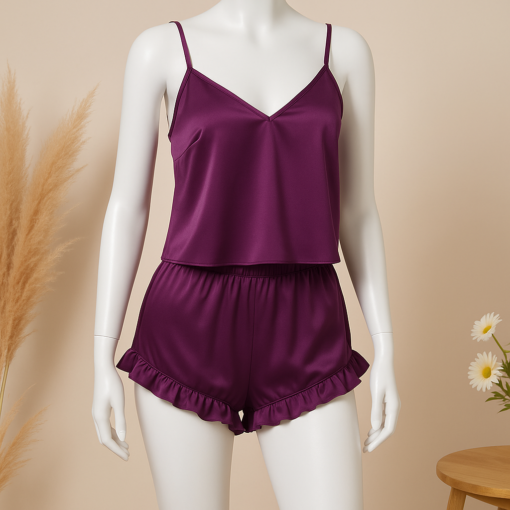 Flourish 2 pcs silk Cami Sets Charming Style Short Non Padded Inner and Short Nighty 2409