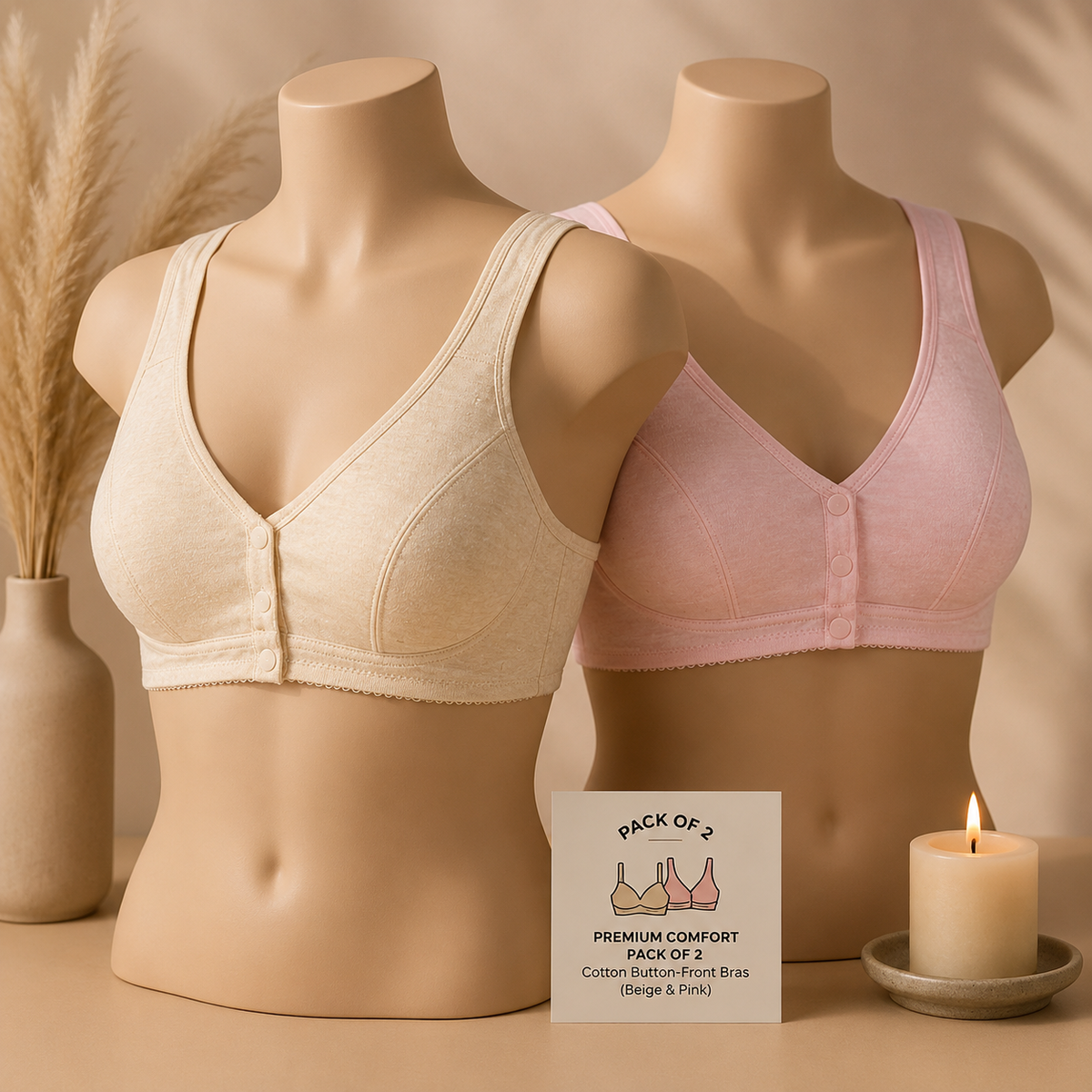 Flourish Comfortable Solid Seamless Front Button Front Open Bra-108