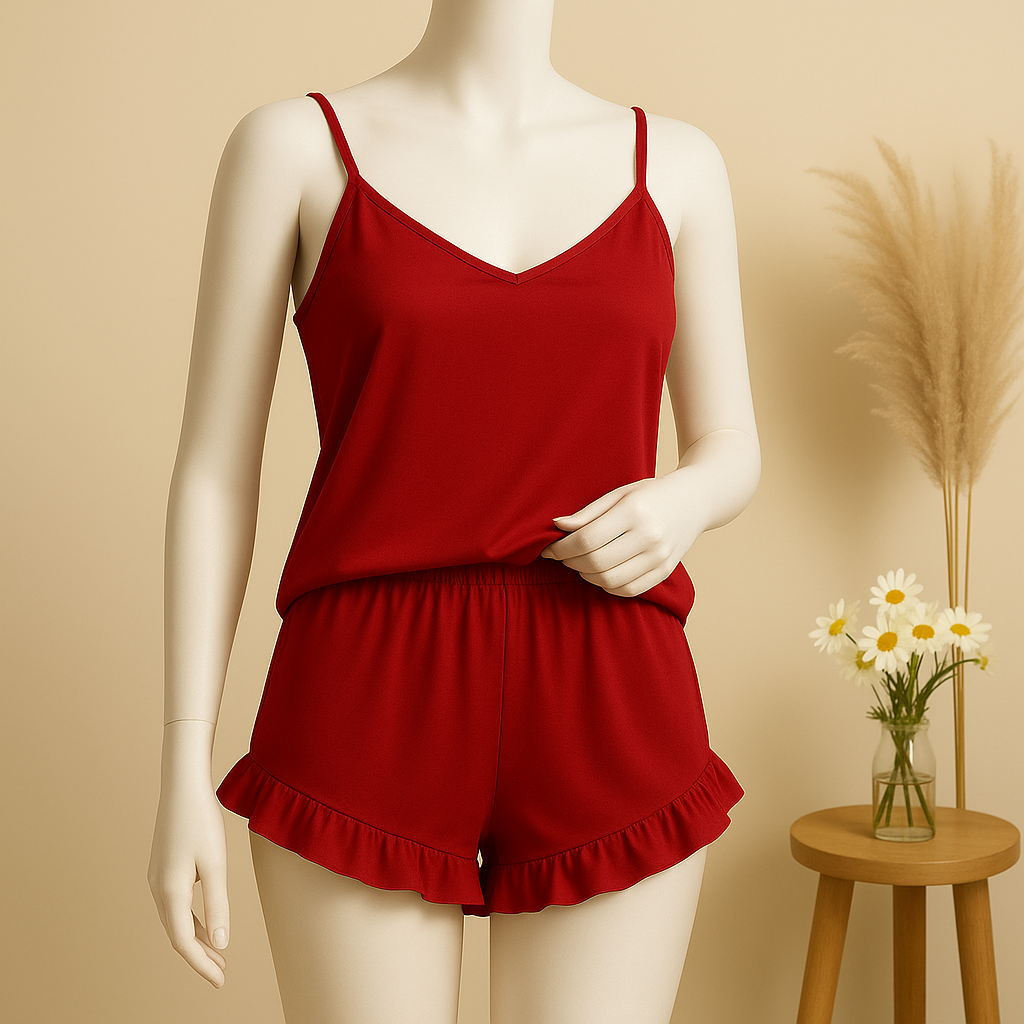Flourish 2 pcs silk Cami Sets Charming Style Short Non Padded Inner and Short Nighty 2409