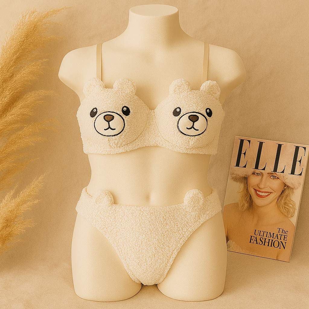 New High Quality Sexy Cute Bear Anime Soft Plush Design Bra & Panty Set E0888