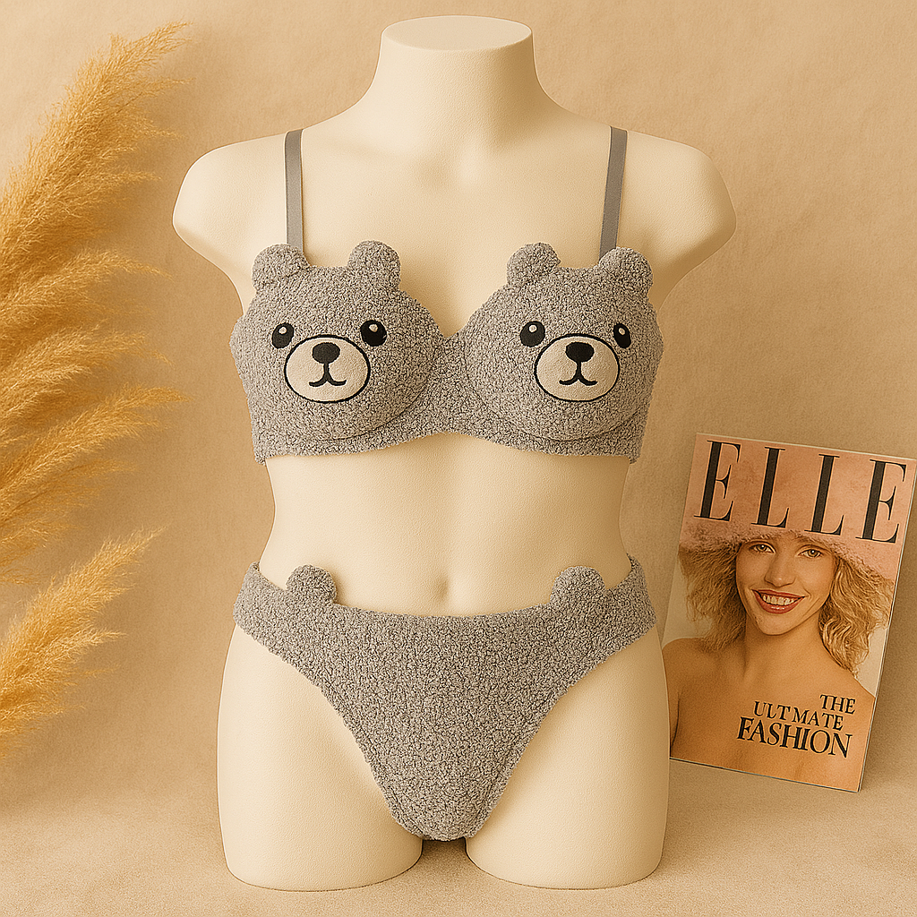 New High Quality Sexy Cute Bear Anime Soft Plush Design Bra & Panty Set E0888