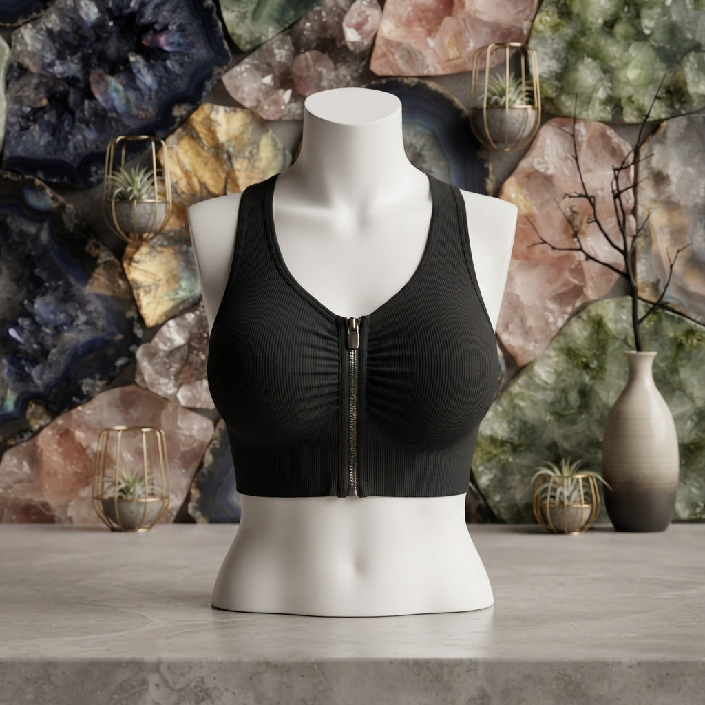 Premium Black Zip-Front Athletic Sports Bra -3