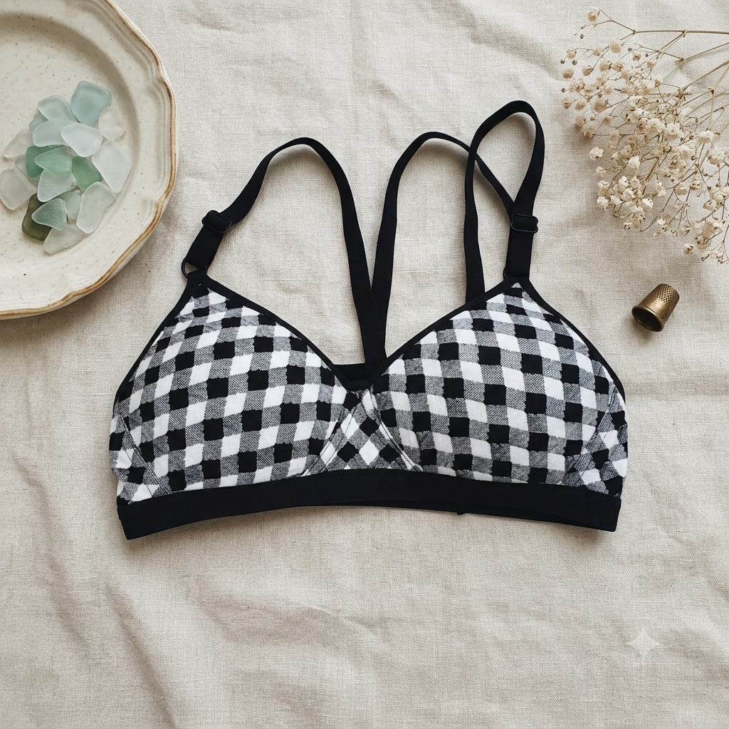 Flourish Cotton Check Print Lightly Padded Bra – Soft Everyday Comfort with Adjustable Straps