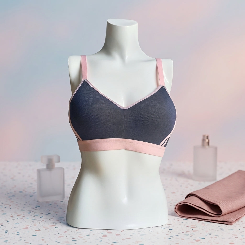 Soft Touch Sports-Style Bralette – Pink & Navy Accent