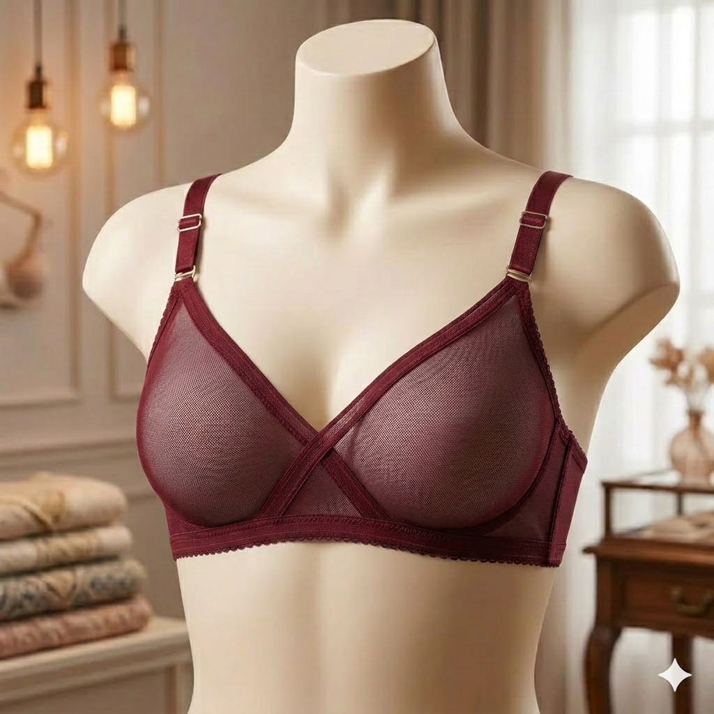 Pack Of 2 Non-Padded & Non-Wired Cotton Full Cover Full Net Transparent Bra