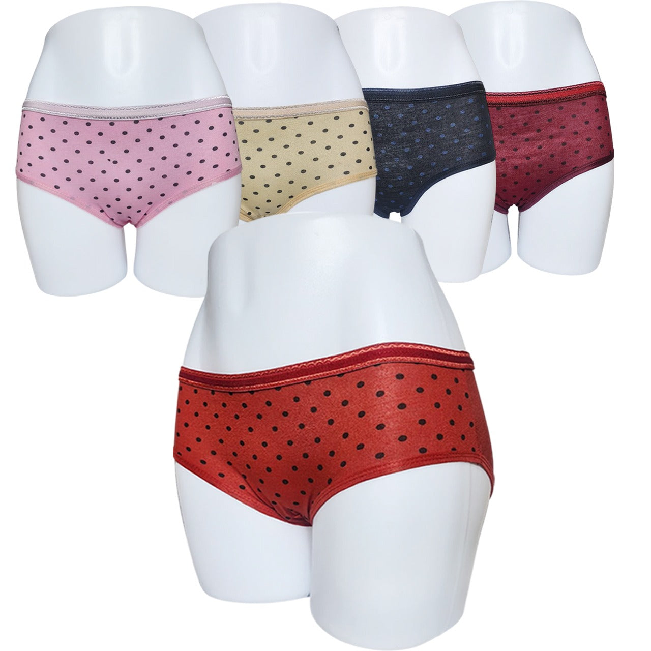 Flourish Budget Pack Of 5 Comfortable Polka Dotted Cotton Brief Women Seamless Underwear Panties 3202