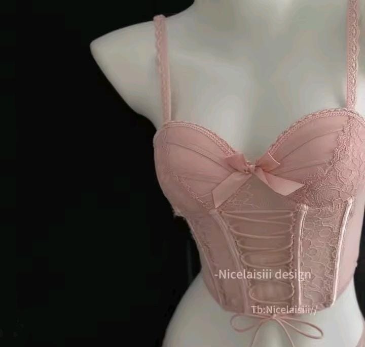Lace Lingerie Set – Corset Style Bra & Panty with Adjustable Straps F12