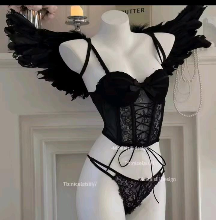 Lace Lingerie Set – Corset Style Bra & Panty with Adjustable Straps F12