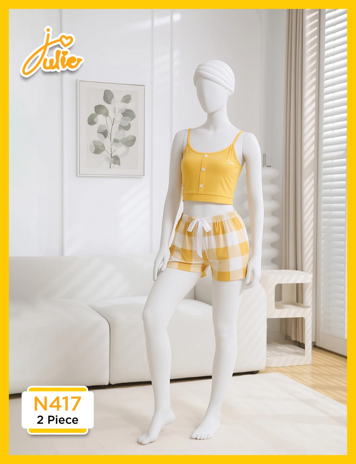 Yellow Check Printed Nightwear Set β 2 Piece Soft & Comfy Sleepwear N417
