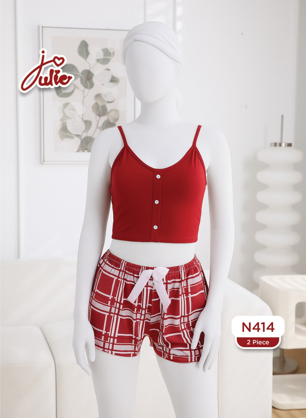Red Check Cozy Nightwear Set β 2 Piece Soft & Elegant Sleepwear N414
