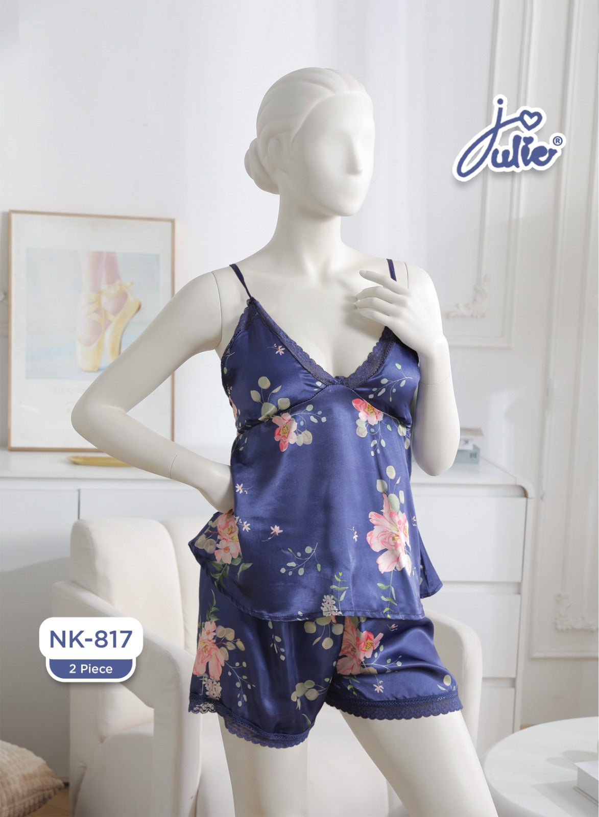 Julie Women's 2-Piece Floral Satin Nightwear Set NK-817