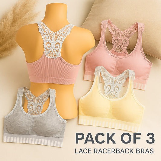 Flourish Pack Of 3 - Cotton Bra Vest For Girls Steel-Free Non Padded Bra-A25