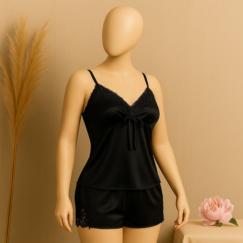 Flourish 2 pcs silk Charming Style Short Non Padded Inner and Short Nighty 4028
