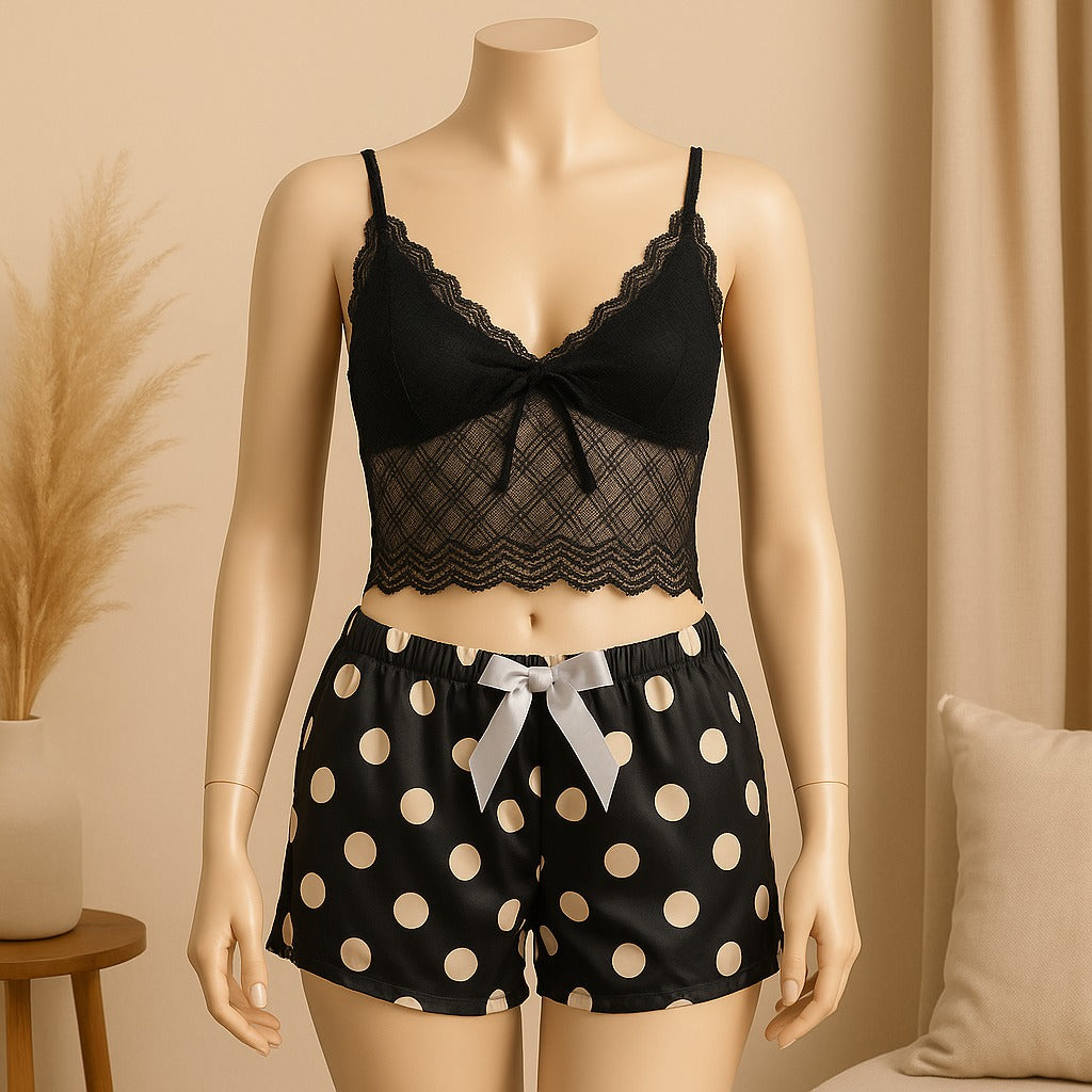 Flourish 2 Pcs Short Skirt Style Lace See Through Inner Sexy Nighty 1020