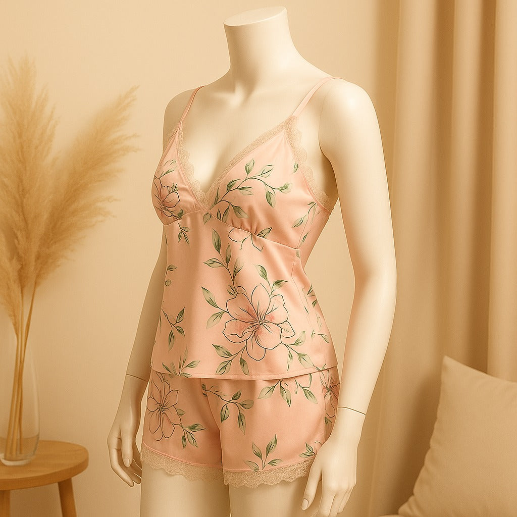 Flourish 2 pcs Bridal Floral print Padded Short Nighties Wedding nightwear 7021