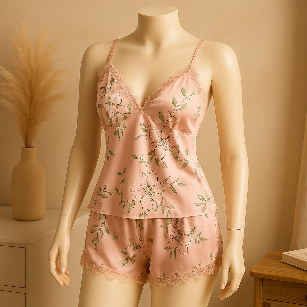 Flourish 2 pcs Bridal Floral print Padded Short Nighties Wedding nightwear 7021