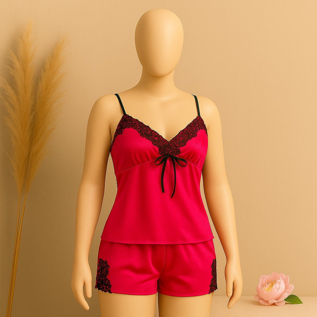 Flourish 2 pcs silk Charming Style Short Non Padded Inner and Short Nighty 4028