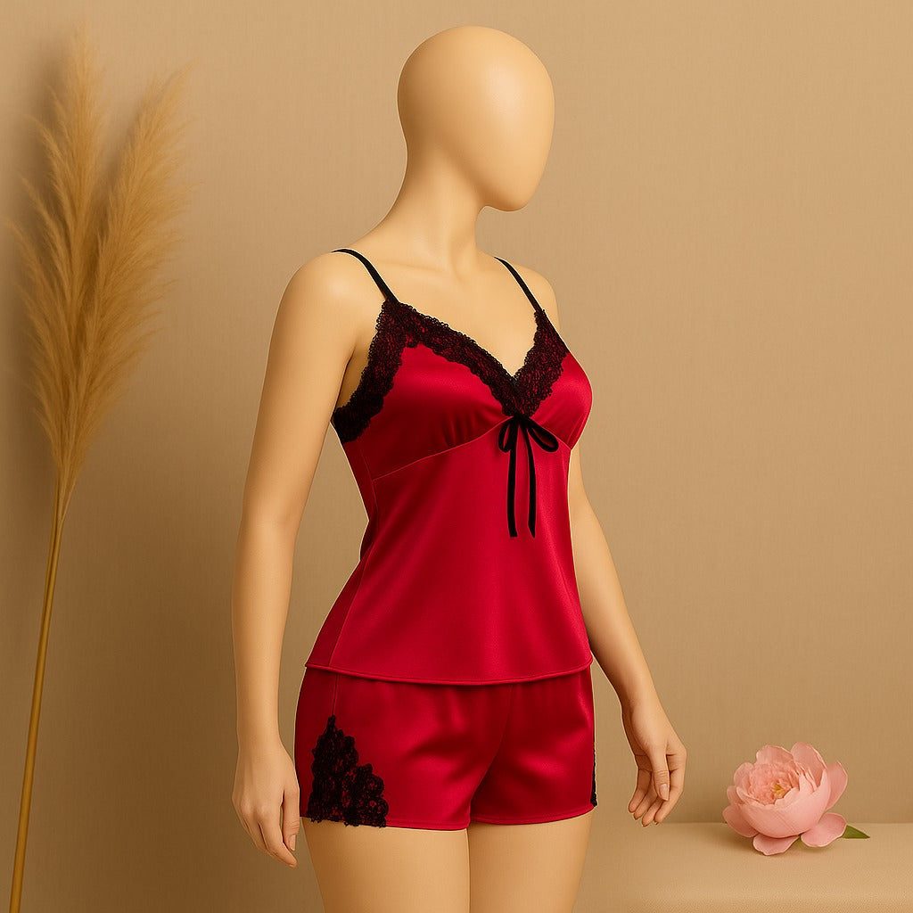 Flourish 2 pcs silk Charming Style Short Non Padded Inner and Short Nighty 4028