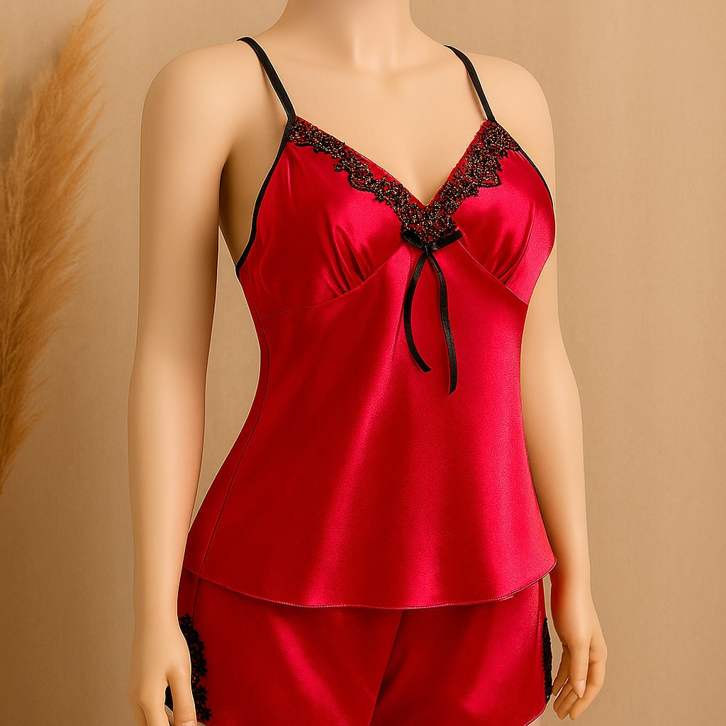 Flourish 2 pcs silk Charming Style Short Non Padded Inner and Short Nighty 4028