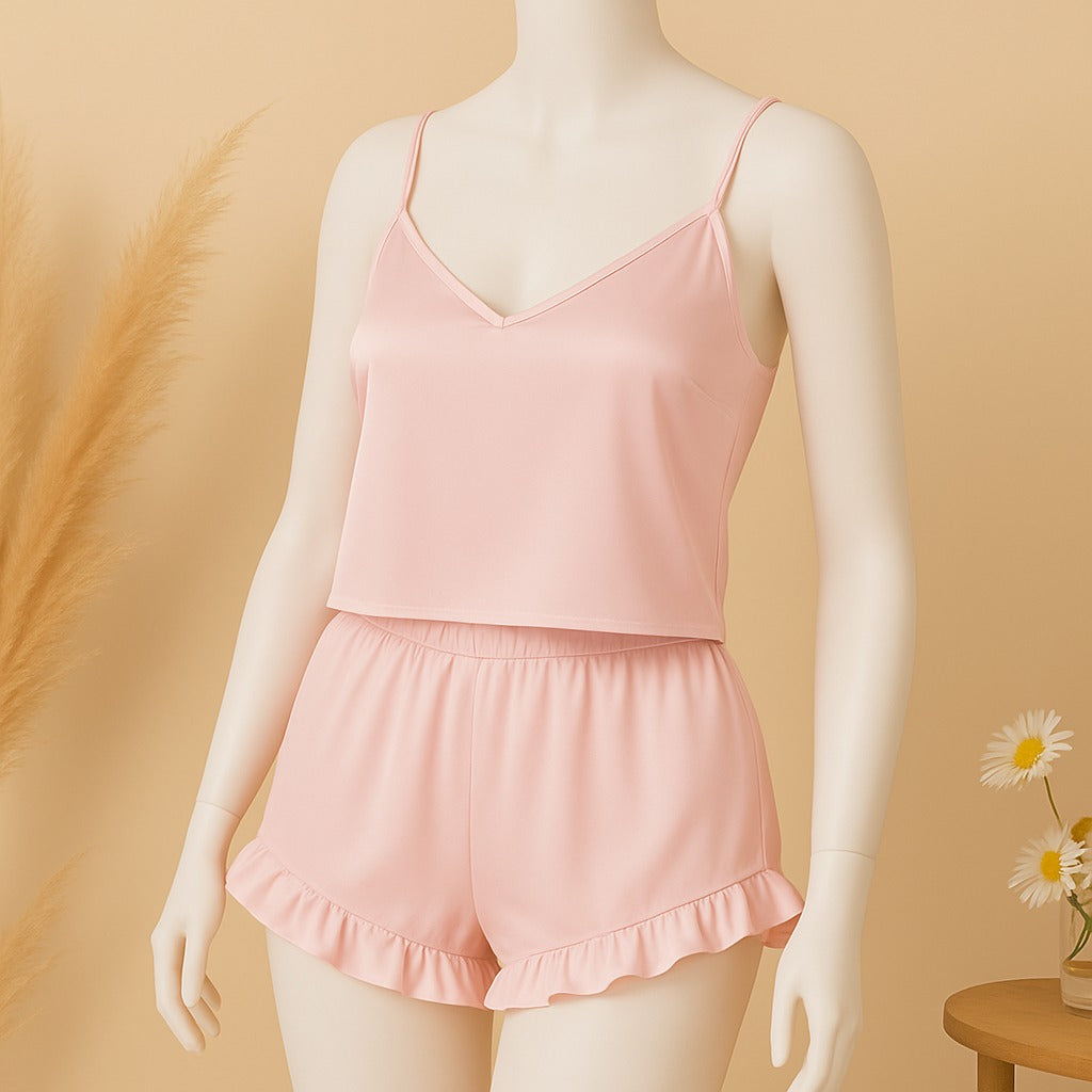 Flourish 2 pcs silk Cami Sets Charming Style Short Non Padded Inner and Short Nighty 2409
