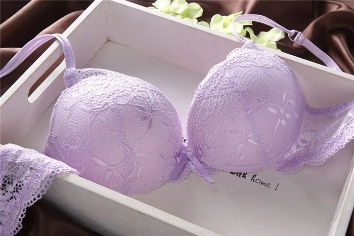 Flourish Lavender Lace Bra – Push Up & Double Padded Floral Comfort (8856)