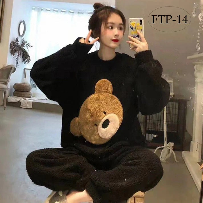 Flourish Cozy Panda Fleece Loungewear Set β Ultra Soft Winter Night Suit