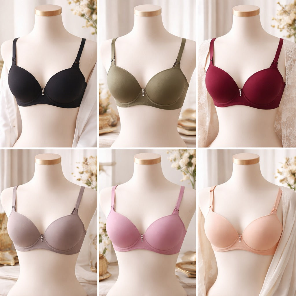 Flourish Pack Of 3 Premium Double Padded Smooth Fit Wired Padded Bra with Soft Support & Elegant Finish (668)