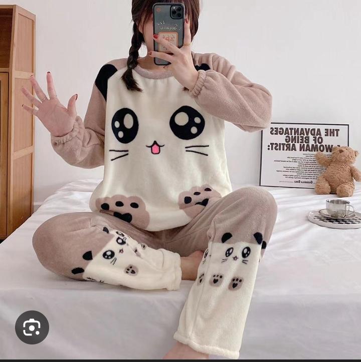 Women’s Ultra-Soft Plush Fleece Cat Pajama Set – Cozy Winter Loungewear
