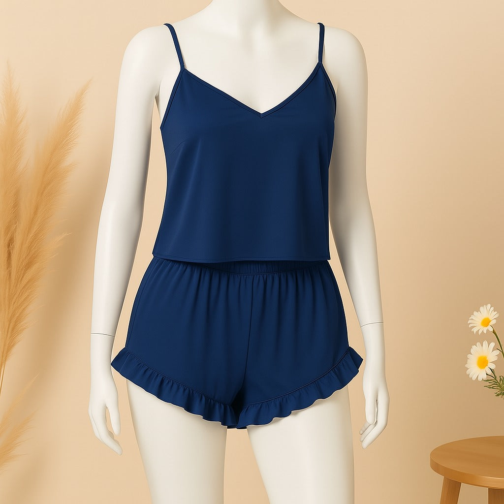 Flourish 2 pcs silk Cami Sets Charming Style Short Non Padded Inner and Short Nighty 2409