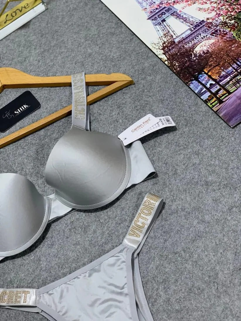 Flourish Luxury Signature Bra & Panty Set – Padded with Crystal Rhinestone Straps 3035