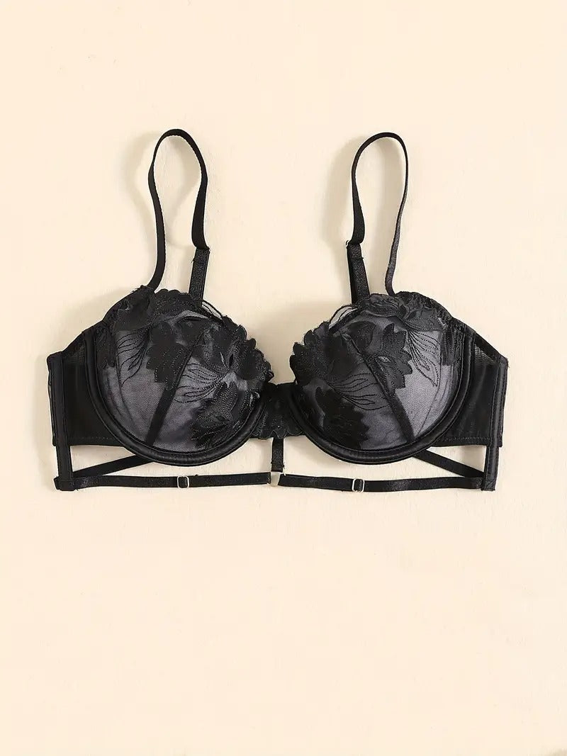 Flourish Floral Embroidered Bra & Panty Set | Lightly Padded Underwired Cups with Adjustable Straps B15