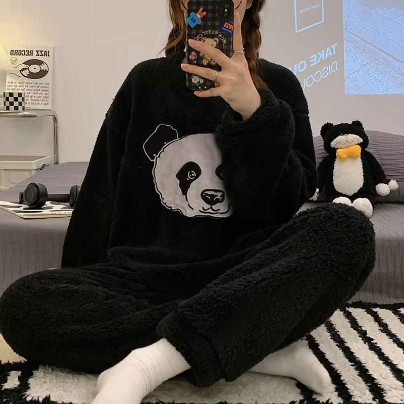 Flourish Cozy Panda Fleece Loungewear Set β Ultra Soft Winter Night Suit