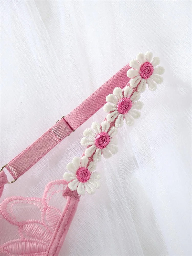 Flourish Sexy Elegant White Lace Lingerie Set – Soft Mesh Floral Embroidered Bra & Panty