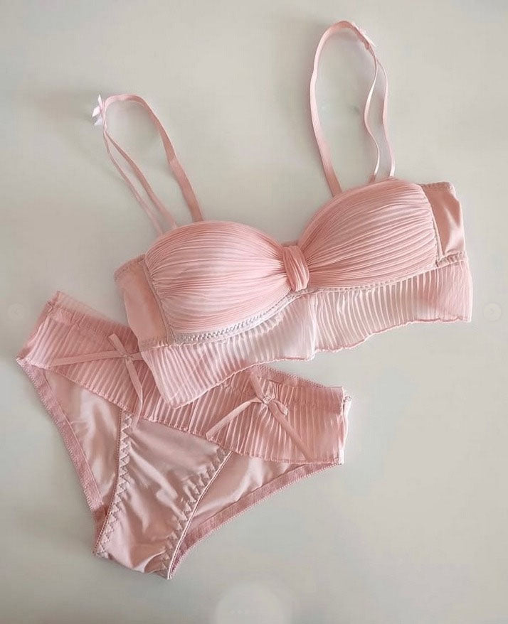 Flourish Cute Lace Bow Style Too Soft & Comfy Adjustable Straps Back Closure Bridal Padded Bra Panty Set