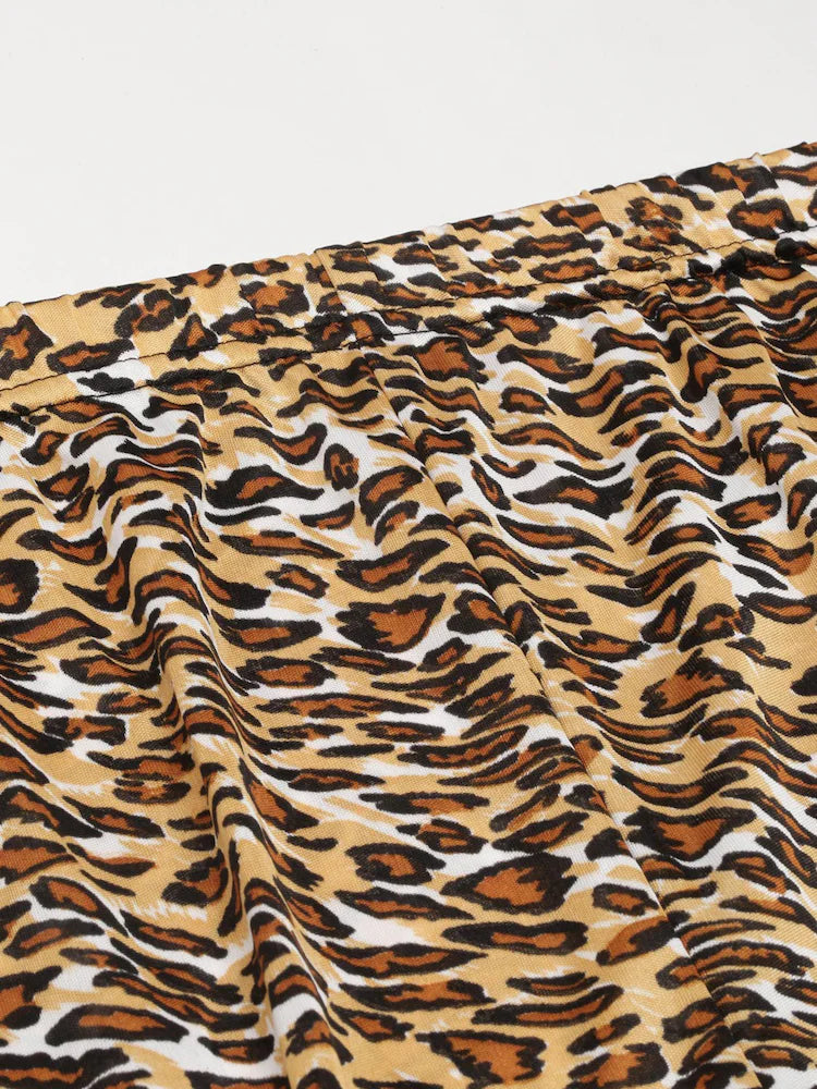 New Satin Cheetah Print Shirts And Pajamas Sets Half Sleeve Sets Sexy Nighty Two Pieces Set 9921