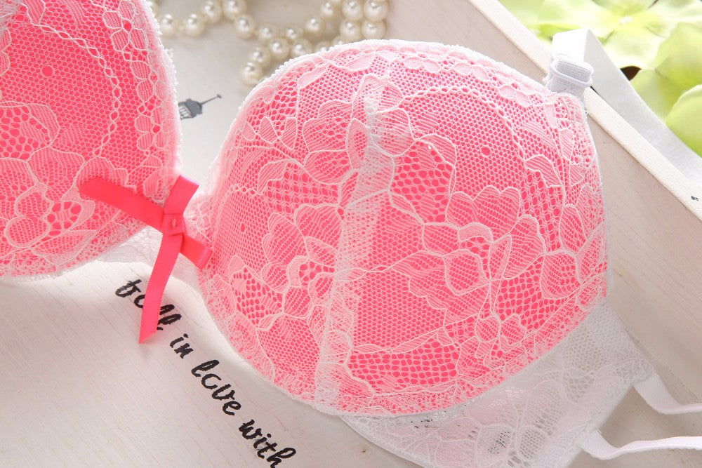Cute Lace Embroidery Push Up Bra & Panty set-8805