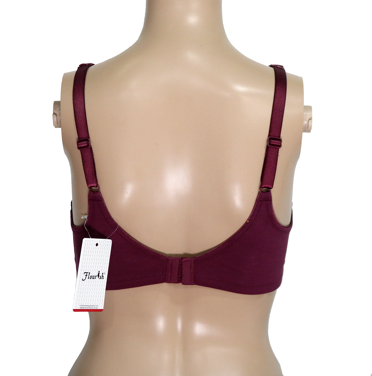 Flourish 61305 non-padded minimizer plus size bra in maroon colour, back view