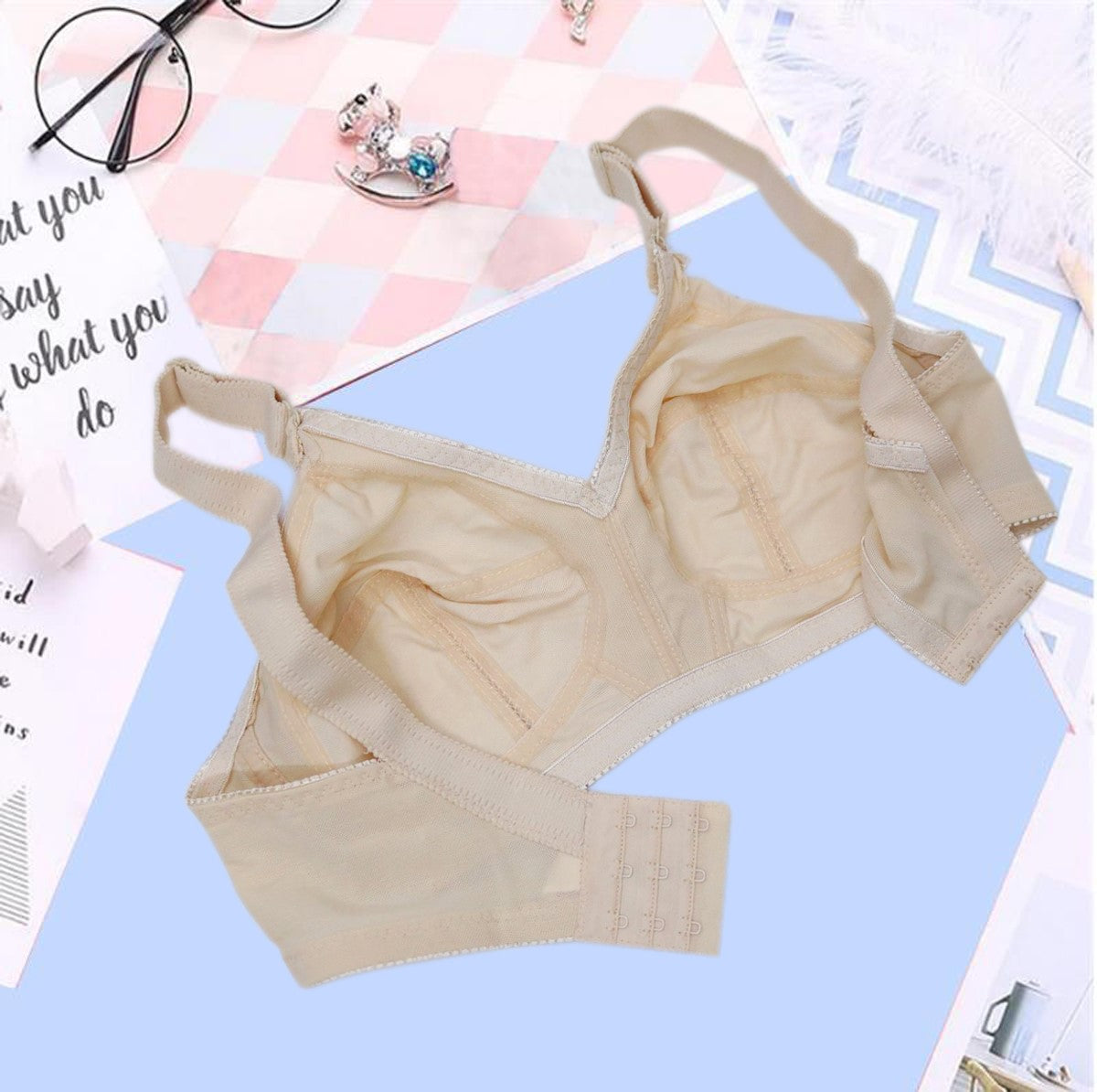 Flourish Jamila non-padded stretchable lace bra in skin colour, back view