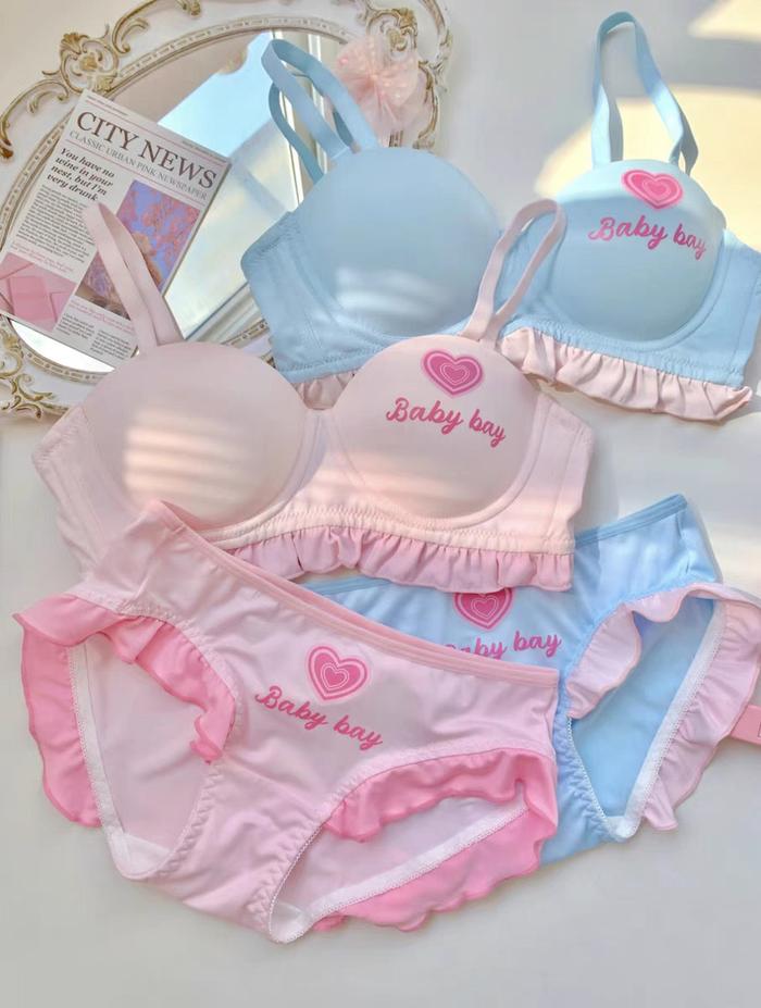 Flourish Baby Bay Pastel Ruffle Bra & Panty Set – Cute Printed, Soft Padded & Comfortable Lingerie for Girls