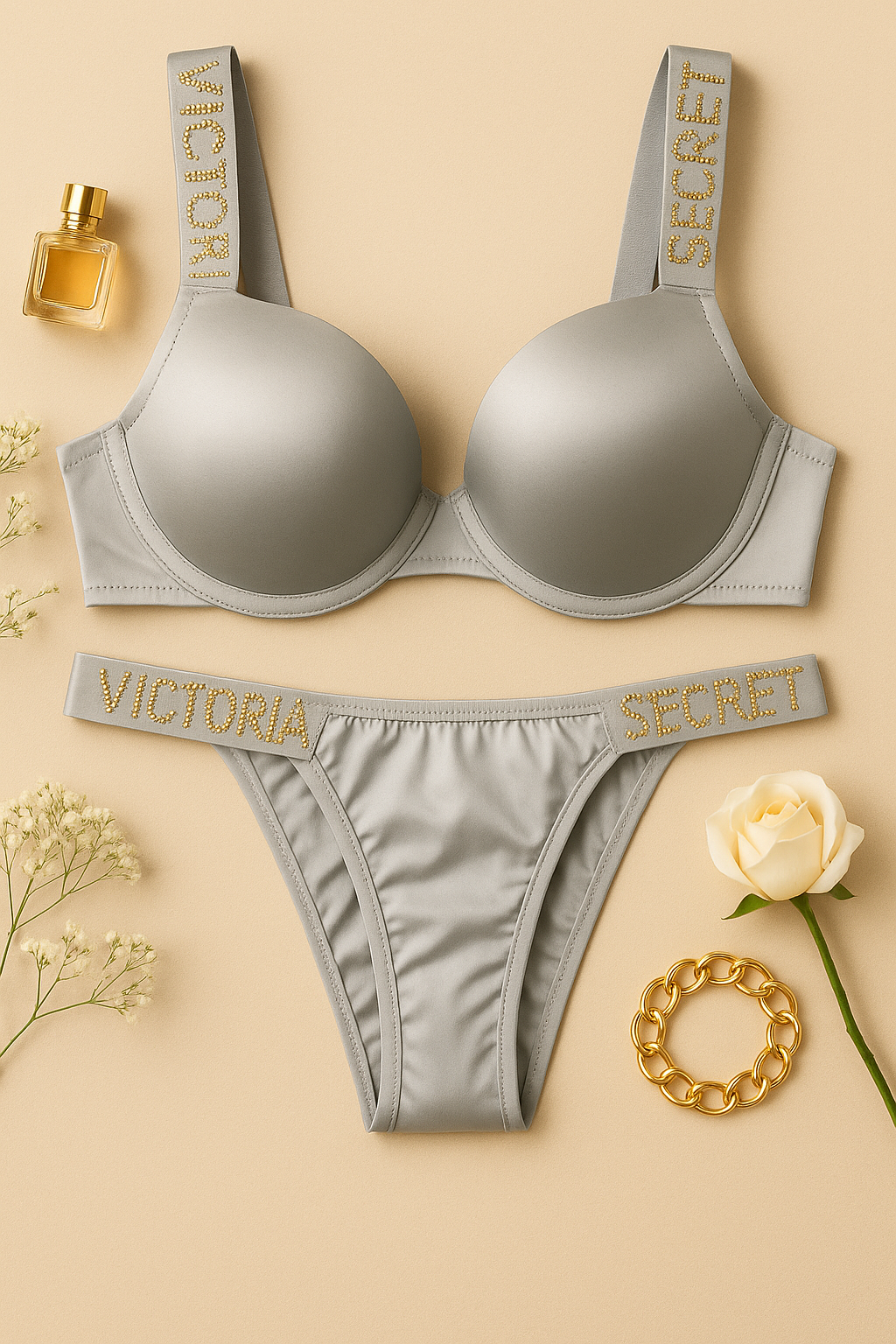 Flourish Luxury Signature Bra & Panty Set – Padded with Crystal Rhinestone Straps 3035