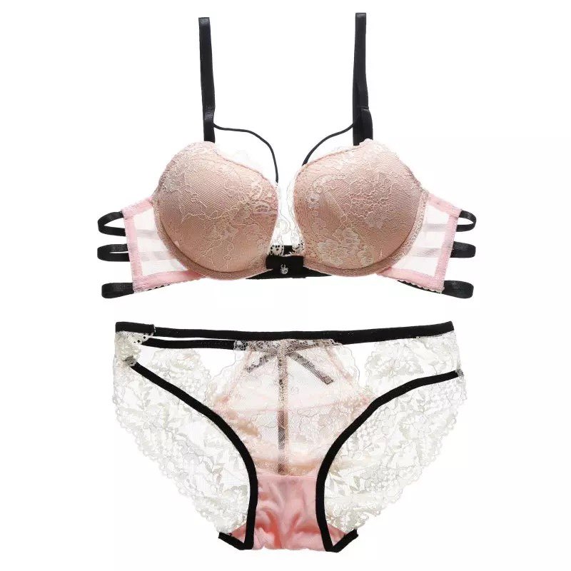 Stylish Sexy Front Cross Strips Push Up Padded Wired Cutout Panty Style Bridal Bra & Panty Set 9901