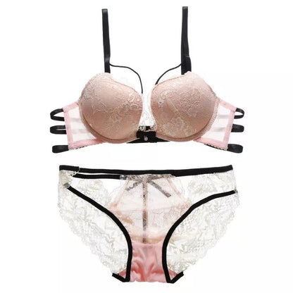 Stylish Sexy Front Cross Strips Push Up Padded Wired Cutout Panty Style Bridal Bra & Panty Set 9901