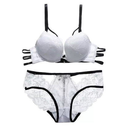 Stylish Sexy Front Cross Strips Push Up Padded Wired Cutout Panty Style Bridal Bra & Panty Set 9901